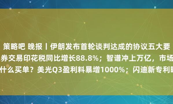 策略吧 晚报丨伊朗发布首轮谈判达成的协议五大要点；财政部：1—5月证券交易印花税同比增长88.8%；智谱冲上万亿，市场在为什么买单？美光Q3盈利料暴增1000%；闪迪新专利曝光；三星电子拟扩大HBM销售